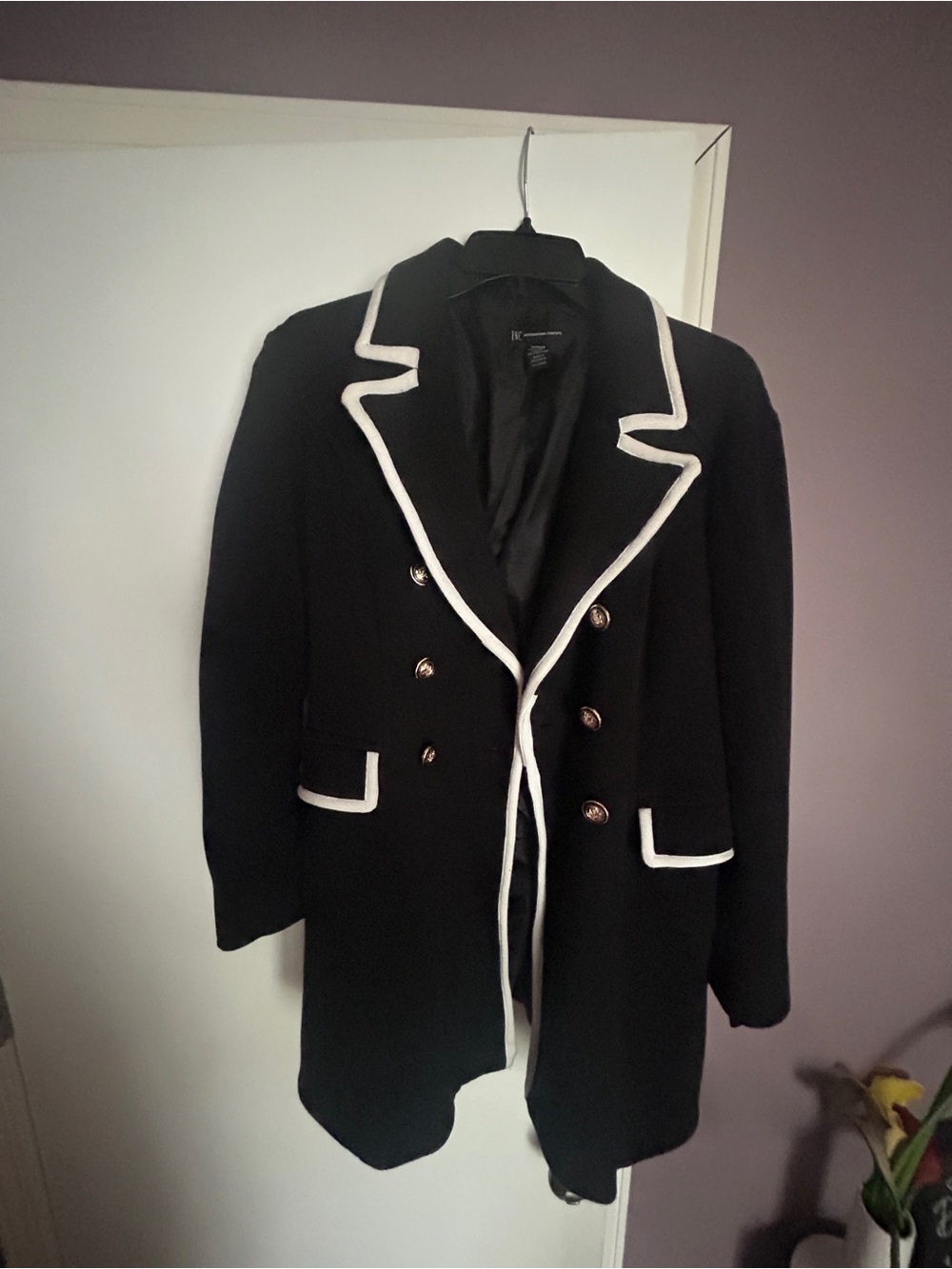 INC International Concepts Black Coat with White Trim